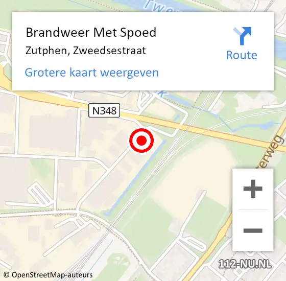 Locatie op kaart van de 112 melding: Brandweer Met Spoed Naar Zutphen, Zweedsestraat op 14 oktober 2017 13:14