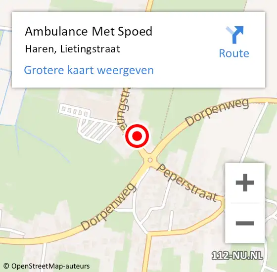 Locatie op kaart van de 112 melding: Ambulance Met Spoed Naar Haren, Lietingstraat op 14 oktober 2017 13:44