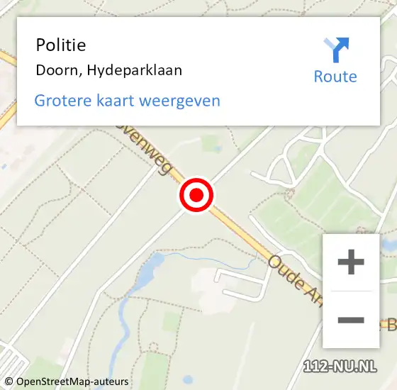 Locatie op kaart van de 112 melding: Politie Doorn, Hydeparklaan op 14 oktober 2017 14:20