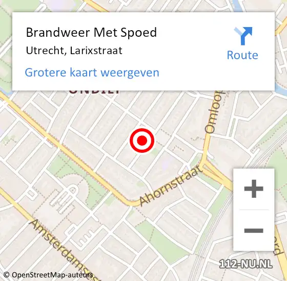 Locatie op kaart van de 112 melding: Brandweer Met Spoed Naar Utrecht, Larixstraat op 14 oktober 2017 14:57