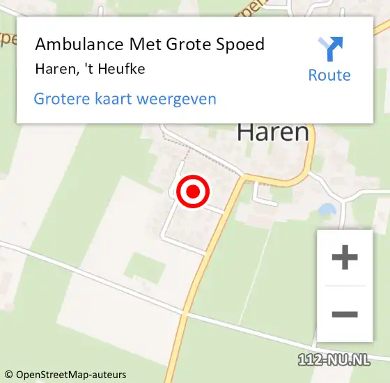 Locatie op kaart van de 112 melding: Ambulance Met Grote Spoed Naar Haren, 't Heufke op 14 oktober 2017 15:55