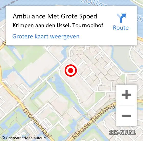 Locatie op kaart van de 112 melding: Ambulance Met Grote Spoed Naar Krimpen aan den IJssel, Tournooihof op 14 oktober 2017 17:09