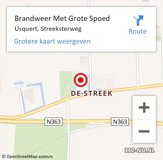 Locatie op kaart van de 112 melding: Brandweer Met Grote Spoed Naar Usquert, Streeksterweg op 14 oktober 2017 17:09