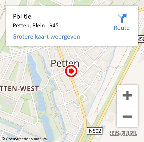 Locatie op kaart van de 112 melding: Politie Petten, Plein 1945 op 14 oktober 2017 17:22