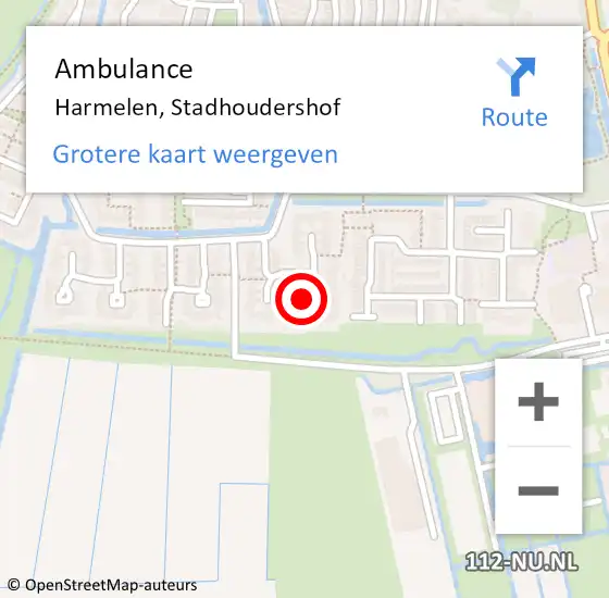 Locatie op kaart van de 112 melding: Ambulance Harmelen, Stadhoudershof op 14 oktober 2017 17:32