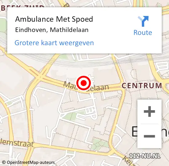 Locatie op kaart van de 112 melding: Ambulance Met Spoed Naar Eindhoven, Mathildelaan op 14 oktober 2017 17:39