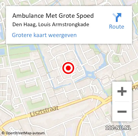 Locatie op kaart van de 112 melding: Ambulance Met Grote Spoed Naar Den Haag, Louis Armstrongkade op 14 oktober 2017 17:44