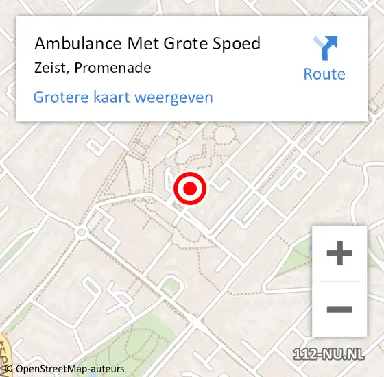 Locatie op kaart van de 112 melding: Ambulance Met Grote Spoed Naar Zeist, Promenade op 14 oktober 2017 19:42