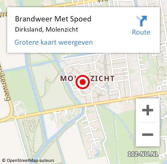 Locatie op kaart van de 112 melding: Brandweer Met Spoed Naar Dirksland, Molenzicht op 14 oktober 2017 20:09