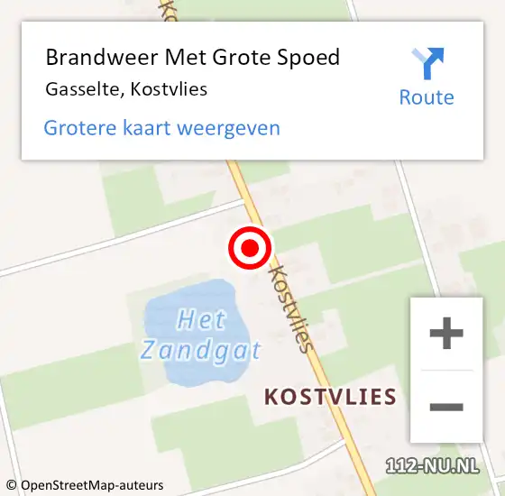 Locatie op kaart van de 112 melding: Brandweer Met Grote Spoed Naar Gasselte, Kostvlies op 14 oktober 2017 20:12