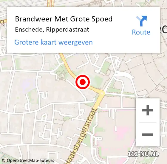 Locatie op kaart van de 112 melding: Brandweer Met Grote Spoed Naar Enschede, Ripperdastraat op 14 oktober 2017 20:45