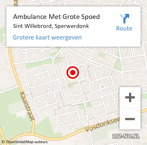 Locatie op kaart van de 112 melding: Ambulance Met Grote Spoed Naar Sint Willebrord, Sperwerdonk op 14 oktober 2017 21:31