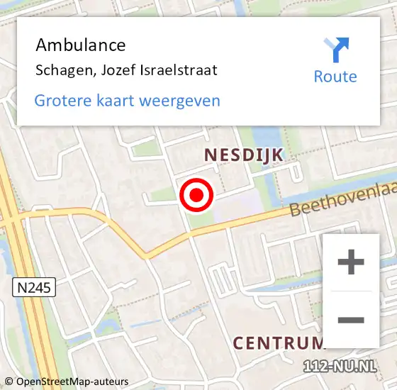 Locatie op kaart van de 112 melding: Ambulance Schagen, Jozef Israelstraat op 14 oktober 2017 21:41