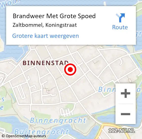 Locatie op kaart van de 112 melding: Brandweer Met Grote Spoed Naar Zaltbommel, Koningstraat op 14 oktober 2017 22:07