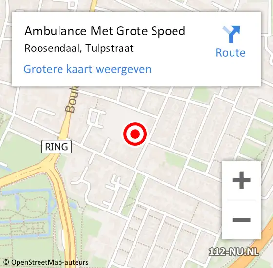 Locatie op kaart van de 112 melding: Ambulance Met Grote Spoed Naar Roosendaal, Tulpstraat op 14 oktober 2017 22:16