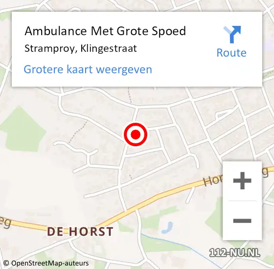 Locatie op kaart van de 112 melding: Ambulance Met Grote Spoed Naar Stramproy, Klingestraat op 14 oktober 2017 22:18