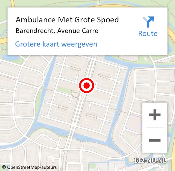 Locatie op kaart van de 112 melding: Ambulance Met Grote Spoed Naar Barendrecht, Avenue Carre op 14 oktober 2017 22:21