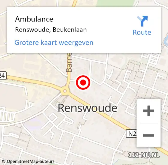 Locatie op kaart van de 112 melding: Ambulance Renswoude, Beukenlaan op 14 oktober 2017 22:42