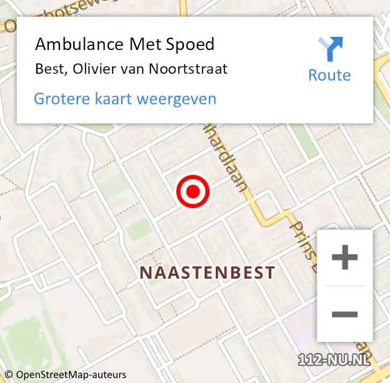 Locatie op kaart van de 112 melding: Ambulance Met Spoed Naar Best, Olivier van Noortstraat op 14 oktober 2017 23:01