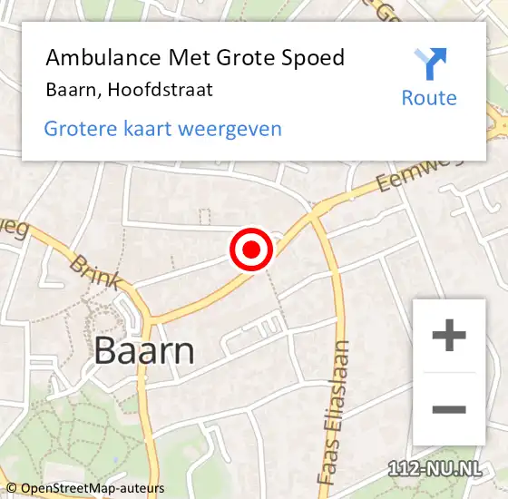 Locatie op kaart van de 112 melding: Ambulance Met Grote Spoed Naar Baarn, Hoofdstraat op 15 oktober 2017 00:15