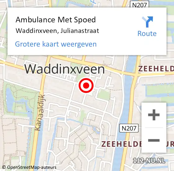 Locatie op kaart van de 112 melding: Ambulance Met Spoed Naar Waddinxveen, Julianastraat op 15 oktober 2017 00:20