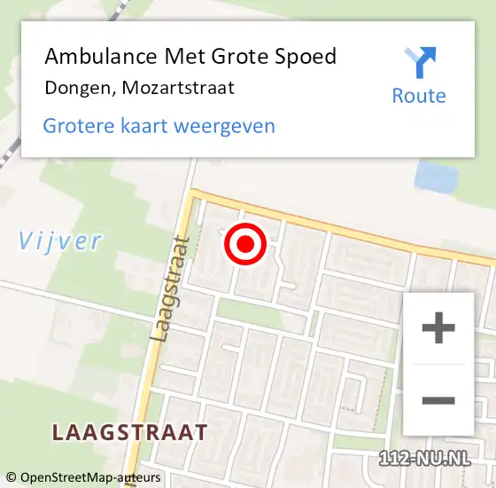 Locatie op kaart van de 112 melding: Ambulance Met Grote Spoed Naar Dongen, Mozartstraat op 15 oktober 2017 00:35