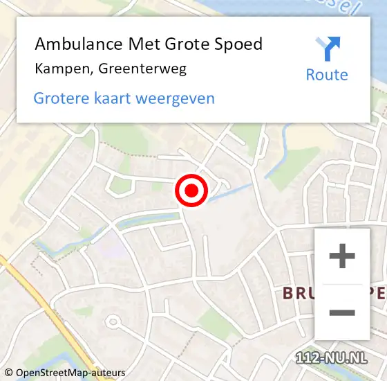 Locatie op kaart van de 112 melding: Ambulance Met Grote Spoed Naar Kampen, Greenterweg op 21 september 2013 11:45