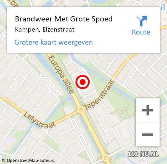 Locatie op kaart van de 112 melding: Brandweer Met Grote Spoed Naar Kampen, Elzenstraat op 15 oktober 2017 02:09