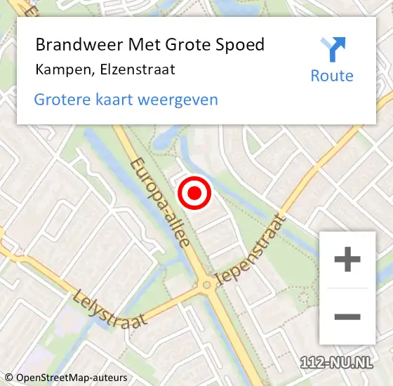 Locatie op kaart van de 112 melding: Brandweer Met Grote Spoed Naar Kampen, Elzenstraat op 15 oktober 2017 02:19