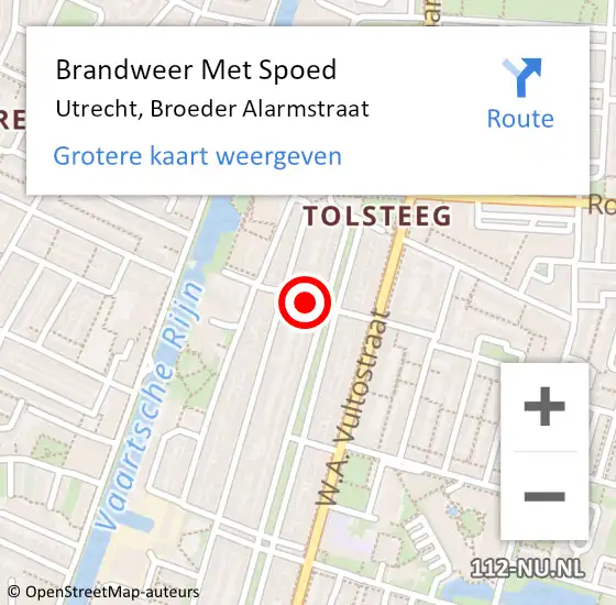 Locatie op kaart van de 112 melding: Brandweer Met Spoed Naar Utrecht, Broeder Alarmstraat op 15 oktober 2017 04:26