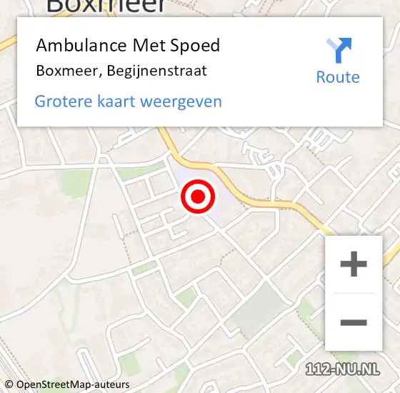 Locatie op kaart van de 112 melding: Ambulance Met Spoed Naar Boxmeer, Begijnenstraat op 15 oktober 2017 04:32