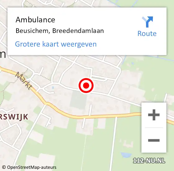 Locatie op kaart van de 112 melding: Ambulance Beusichem, Breedendamlaan op 15 oktober 2017 10:30