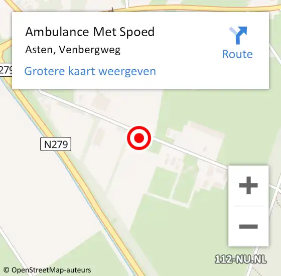 Locatie op kaart van de 112 melding: Ambulance Met Spoed Naar Asten, Venbergweg op 15 oktober 2017 10:55