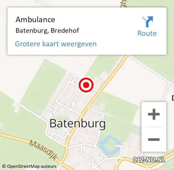 Locatie op kaart van de 112 melding: Ambulance Batenburg, Bredehof op 15 oktober 2017 11:39