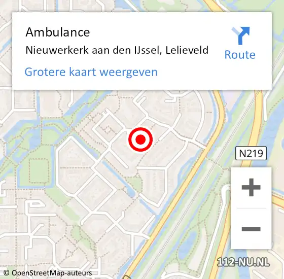 Locatie op kaart van de 112 melding: Ambulance Nieuwerkerk aan den IJssel, Lelieveld op 15 oktober 2017 12:12