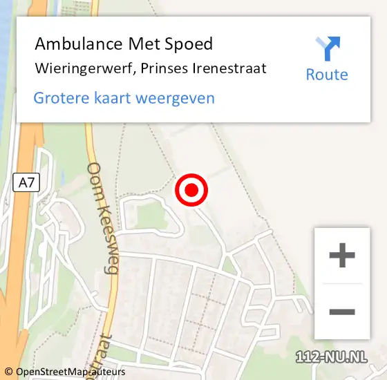 Locatie op kaart van de 112 melding: Ambulance Met Spoed Naar Wieringerwerf, Prinses Irenestraat op 15 oktober 2017 12:15