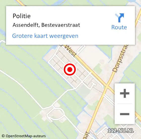 Locatie op kaart van de 112 melding: Politie Assendelft, Bestevaerstraat op 15 oktober 2017 12:17