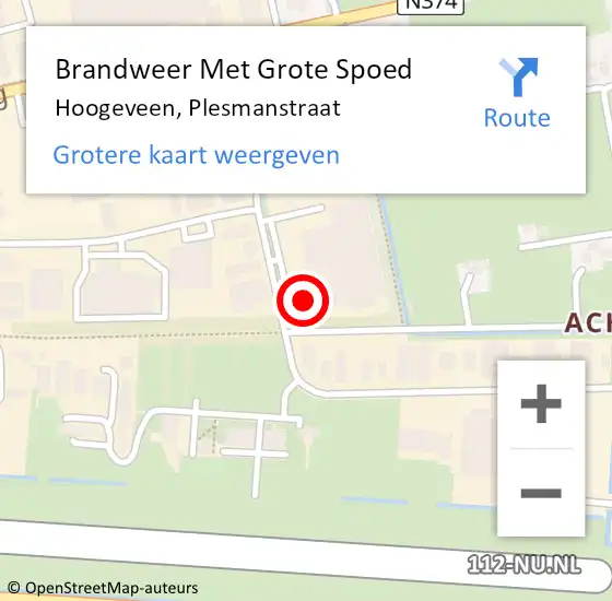 Locatie op kaart van de 112 melding: Brandweer Met Grote Spoed Naar Hoogeveen, Plesmanstraat op 15 oktober 2017 12:29