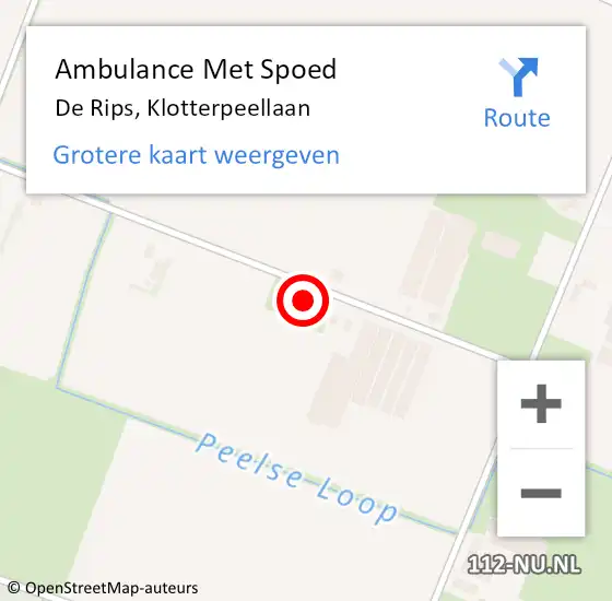 Locatie op kaart van de 112 melding: Ambulance Met Spoed Naar De Rips, Klotterpeellaan op 15 oktober 2017 13:54
