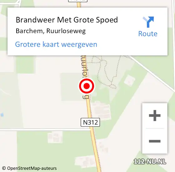 Locatie op kaart van de 112 melding: Brandweer Met Grote Spoed Naar Barchem, Ruurloseweg op 15 oktober 2017 14:20