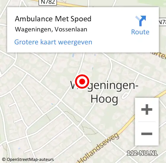 Locatie op kaart van de 112 melding: Ambulance Met Spoed Naar Wageningen, Vossenlaan op 15 oktober 2017 18:22