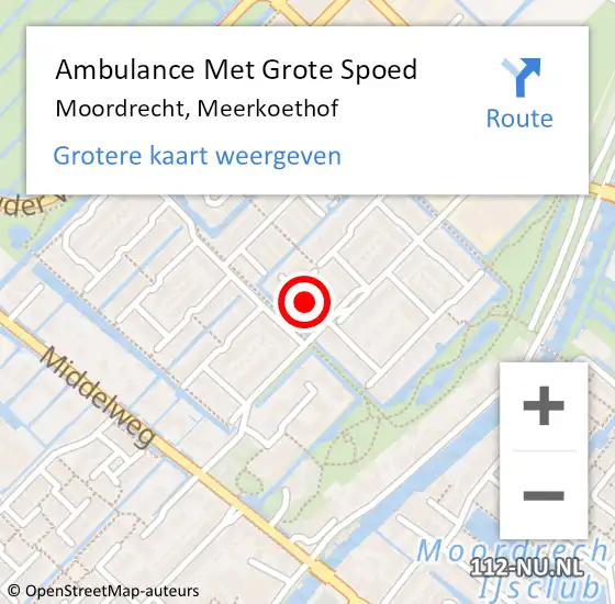 Locatie op kaart van de 112 melding: Ambulance Met Grote Spoed Naar Moordrecht, Meerkoethof op 15 oktober 2017 19:28