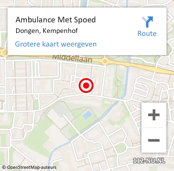 Locatie op kaart van de 112 melding: Ambulance Met Spoed Naar Dongen, Kempenhof op 15 oktober 2017 20:40