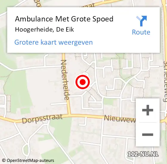 Locatie op kaart van de 112 melding: Ambulance Met Grote Spoed Naar Hoogerheide, De Eik op 15 oktober 2017 20:56