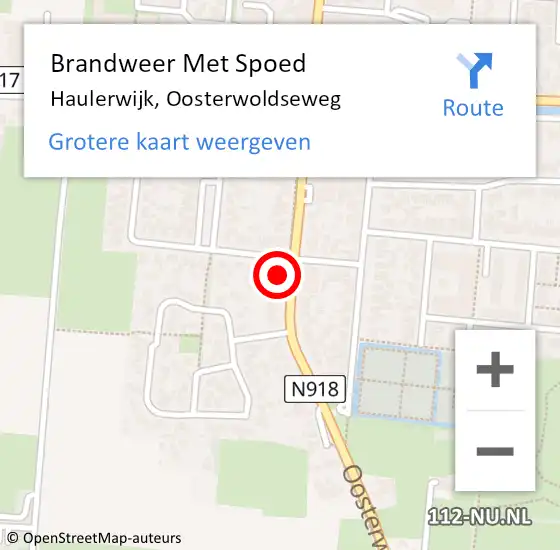 Locatie op kaart van de 112 melding: Brandweer Met Spoed Naar Haulerwijk, Oosterwoldseweg op 15 oktober 2017 22:34