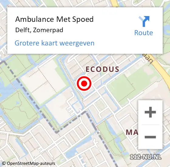 Locatie op kaart van de 112 melding: Ambulance Met Spoed Naar Delft, Zomerpad op 15 oktober 2017 22:35