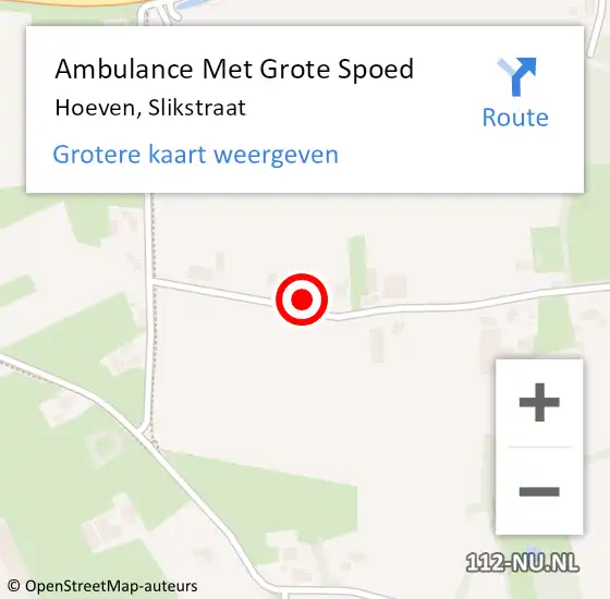 Locatie op kaart van de 112 melding: Ambulance Met Grote Spoed Naar Hoeven, Slikstraat op 15 oktober 2017 22:39