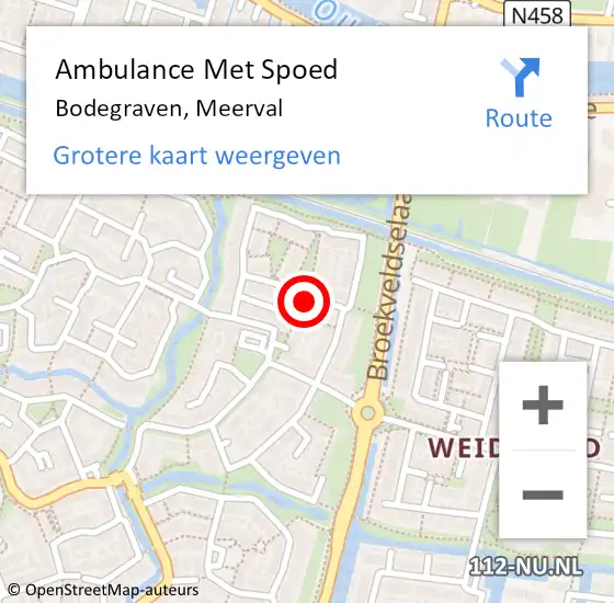 Locatie op kaart van de 112 melding: Ambulance Met Spoed Naar Bodegraven, Meerval op 15 oktober 2017 23:40