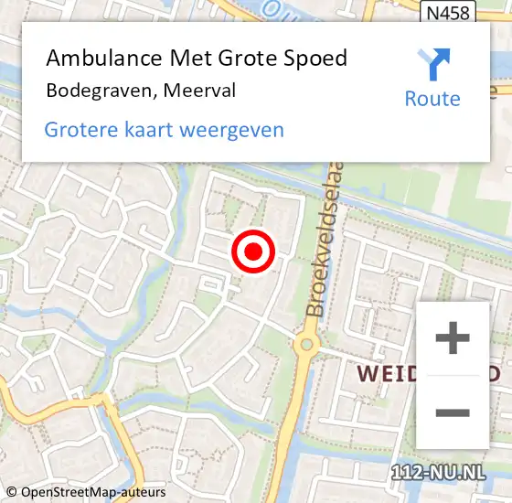 Locatie op kaart van de 112 melding: Ambulance Met Grote Spoed Naar Bodegraven, Meerval op 15 oktober 2017 23:43