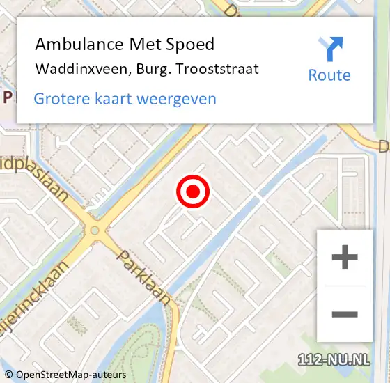 Locatie op kaart van de 112 melding: Ambulance Met Spoed Naar Waddinxveen, Burg. Trooststraat op 16 oktober 2017 00:12